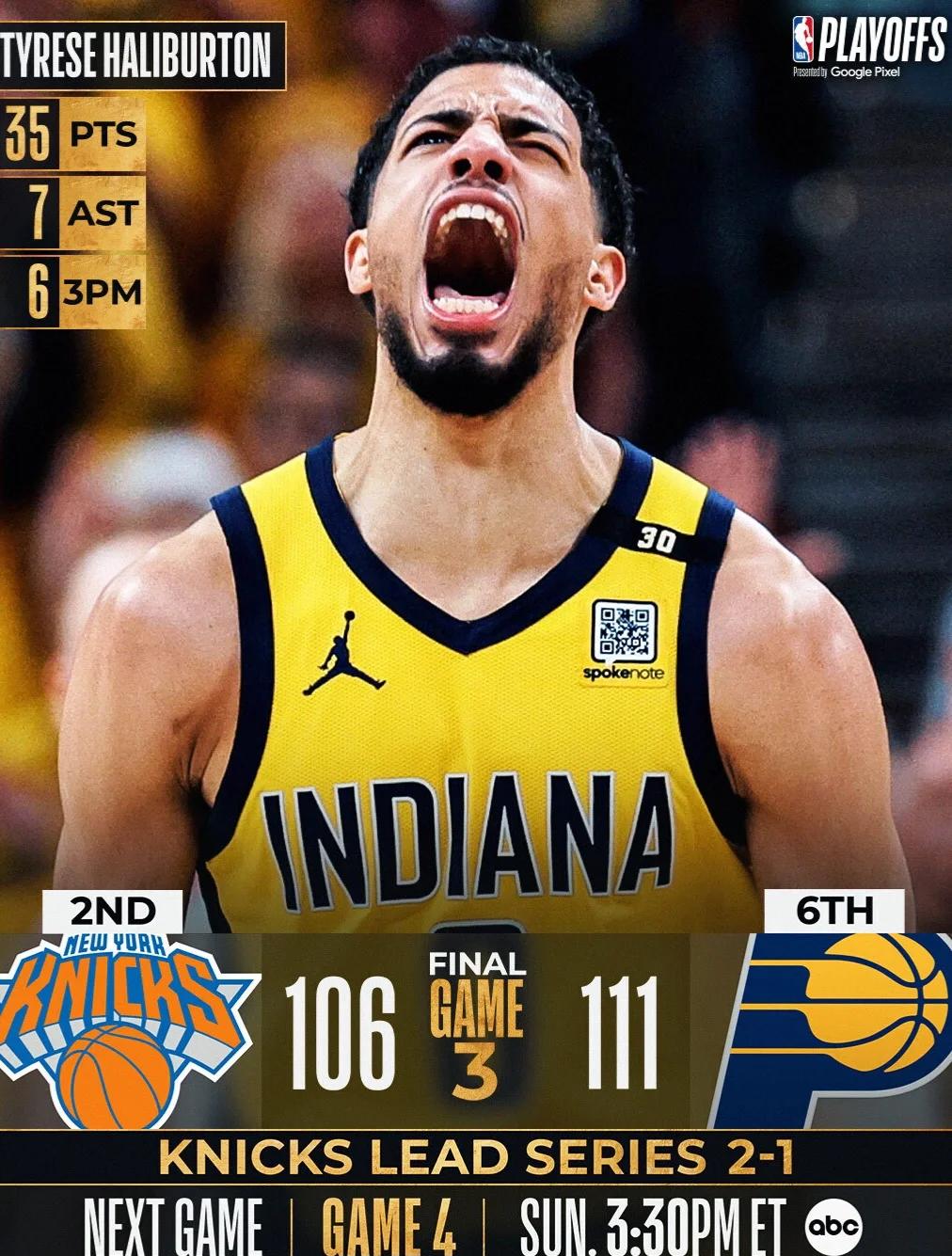 步行者险胜连续三场30+,威金斯关键表现点燃全场!